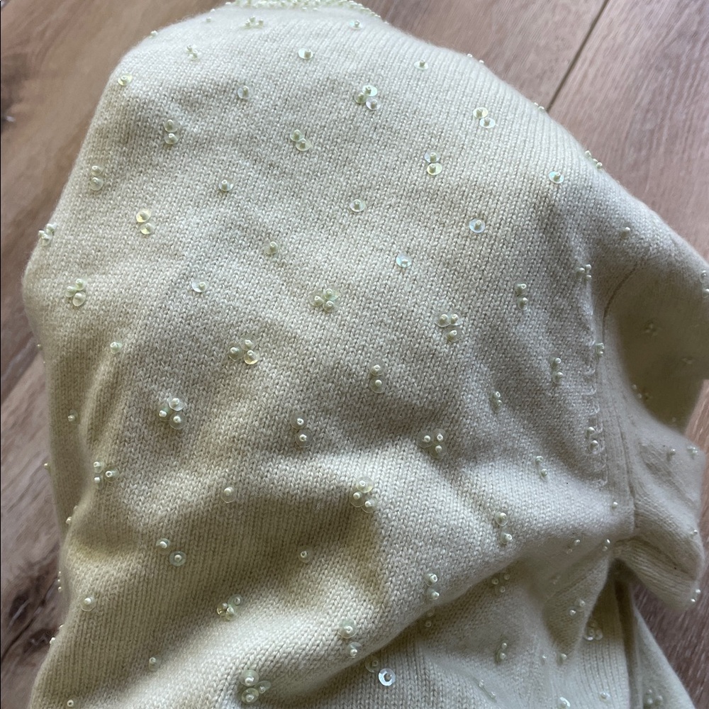 Doen Cashmere Pearl-Embellished Cream Women's Cardigan Sweater - Picture 6 of 14